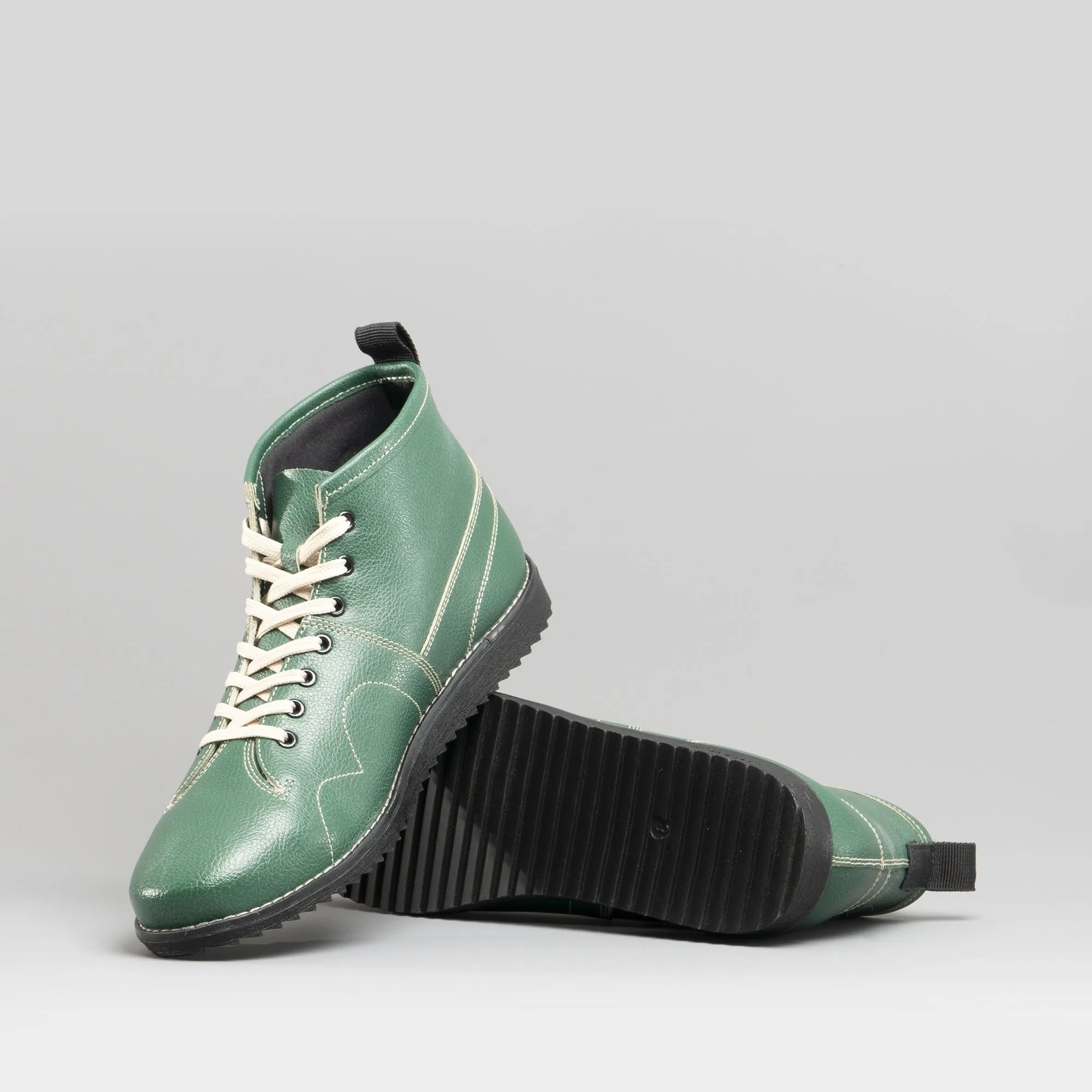 1960 Unisex Leather Monkey Boots Green/Cream