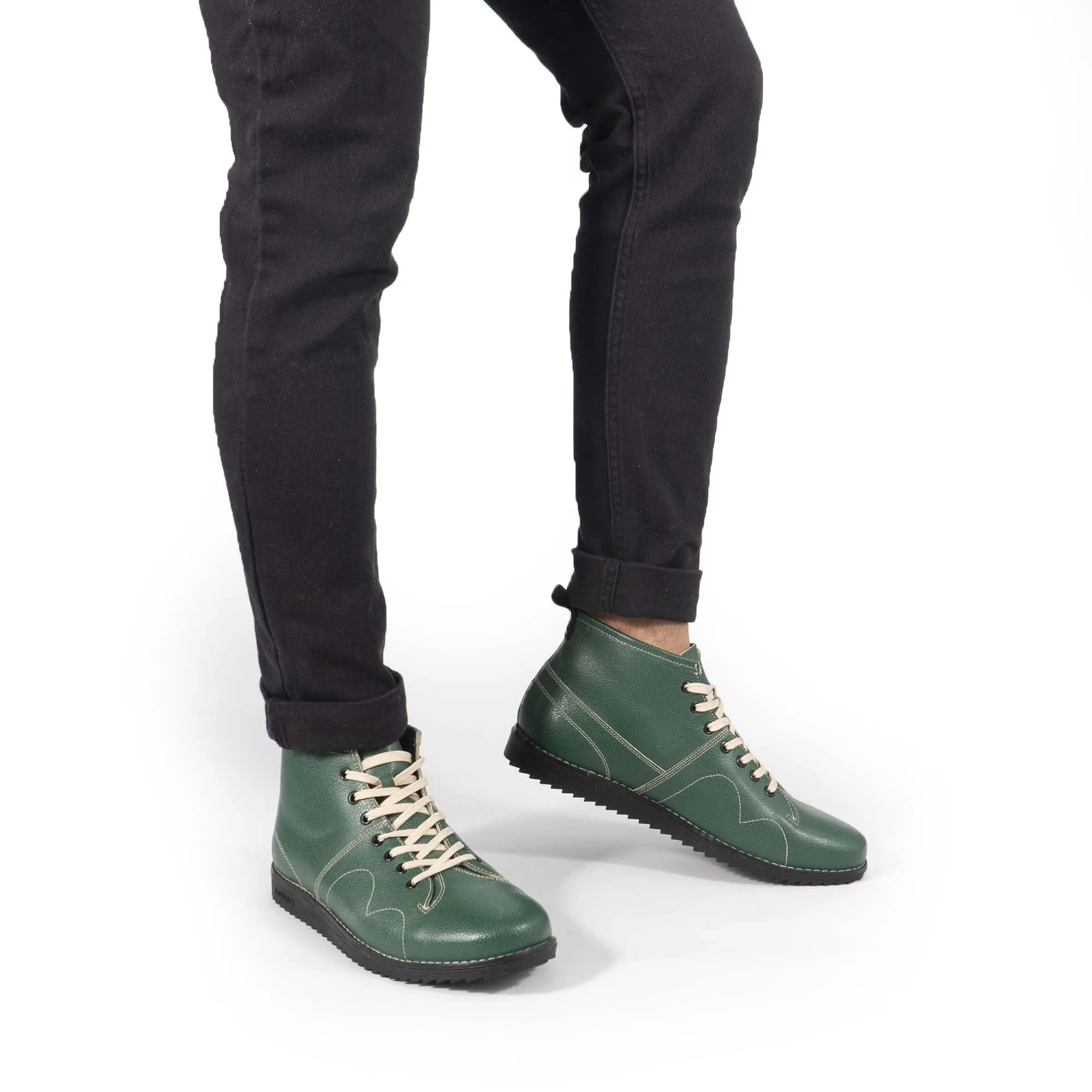 1960 Unisex Leather Monkey Boots Green/Cream