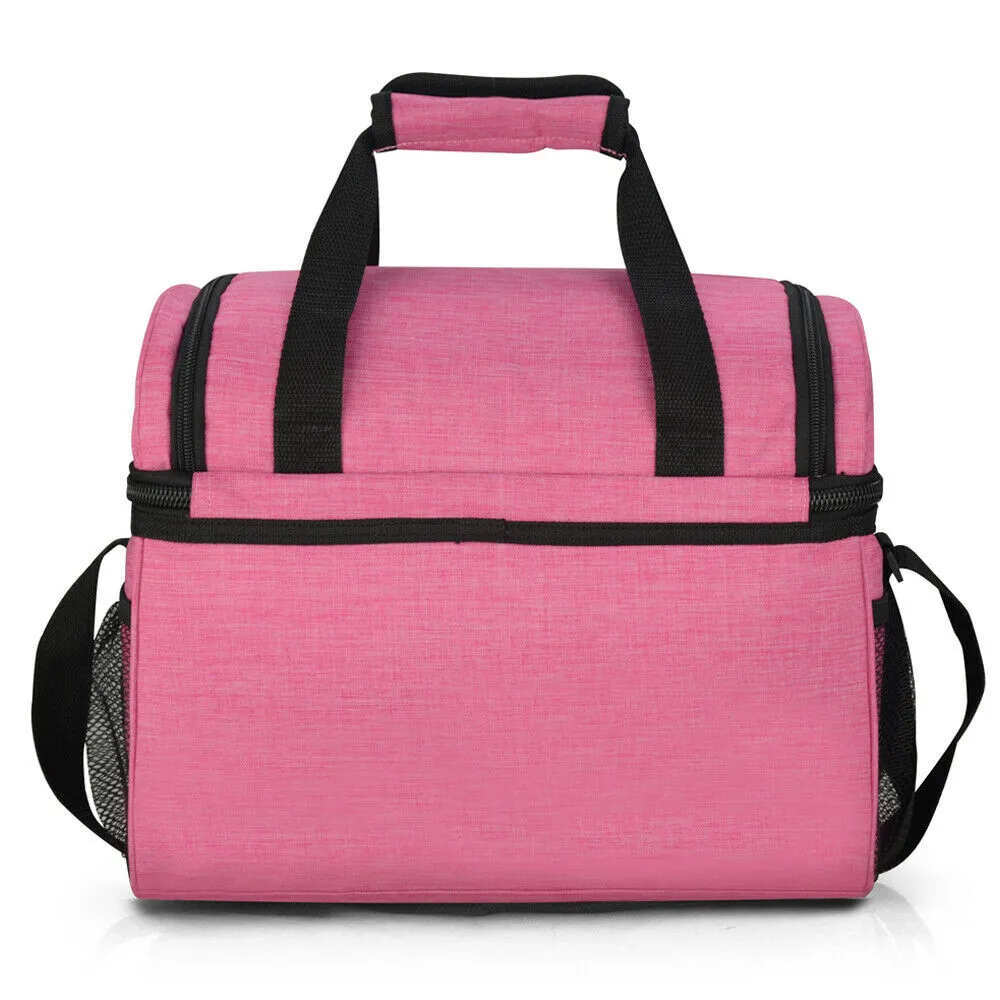 19L Dual Compartment Insulated Lunch Bag Cooler Bag - Pink