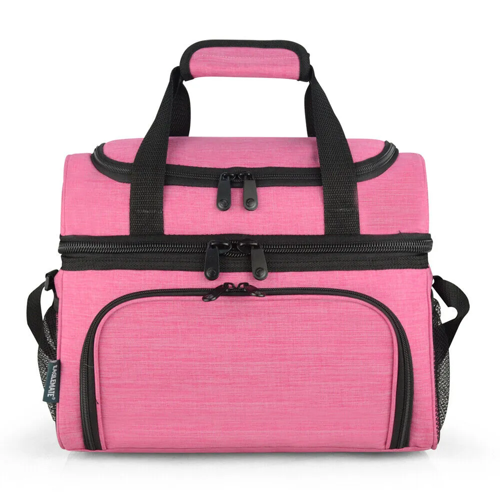 19L Dual Compartment Insulated Lunch Bag Cooler Bag - Pink