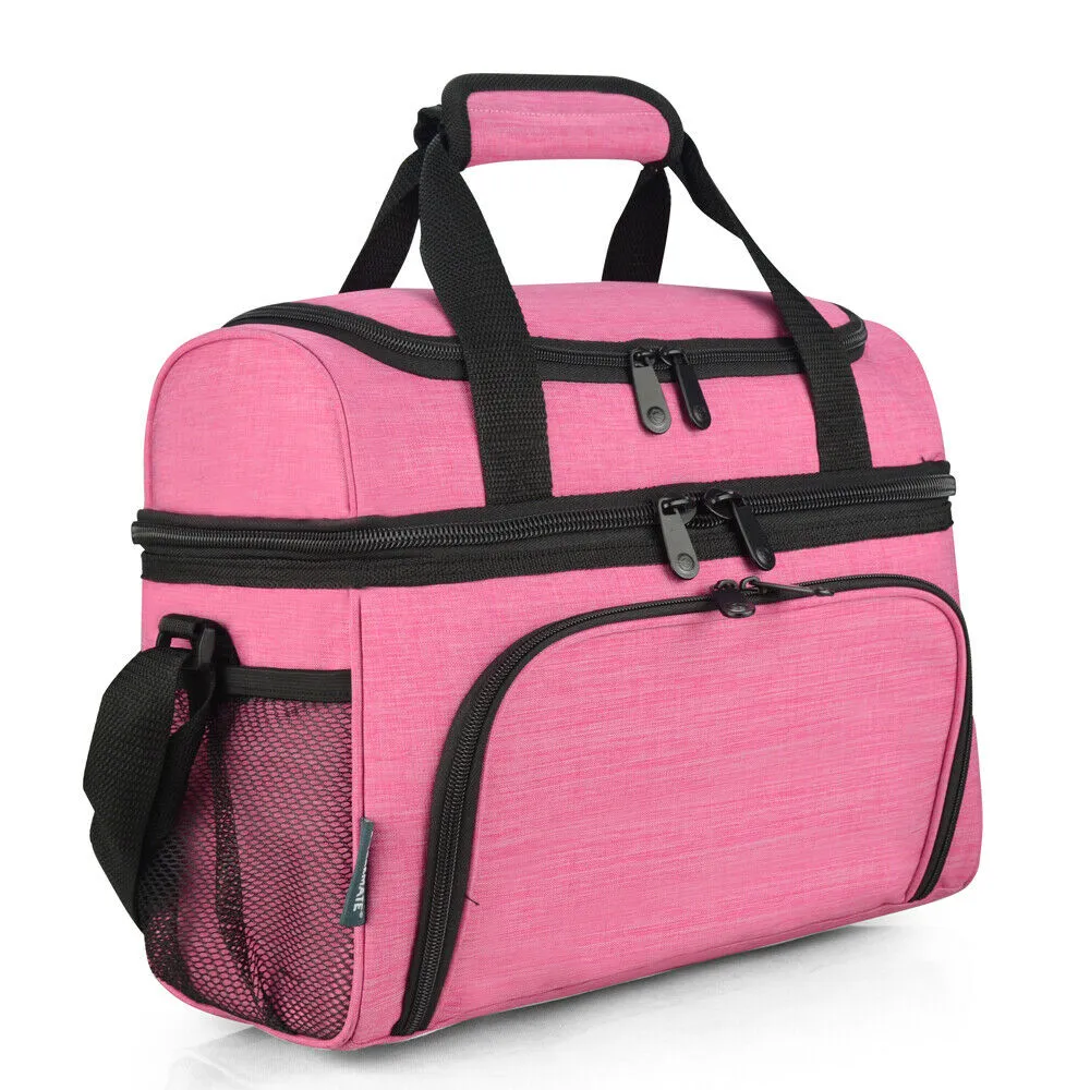 19L Dual Compartment Insulated Lunch Bag Cooler Bag - Pink