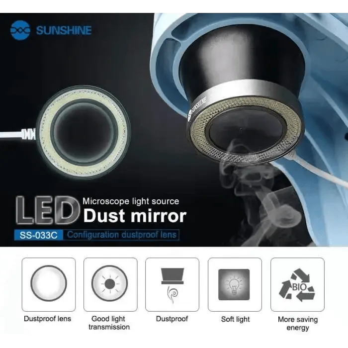 2-IN-1 USB LED Adjustable Light   Dust-Proof Mirror for Microscopes