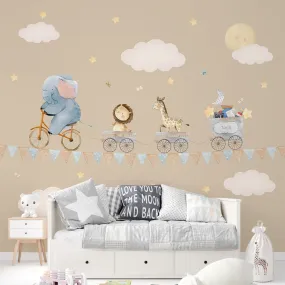 Animals On Ride: Wallpaper for Kids Room, Beige