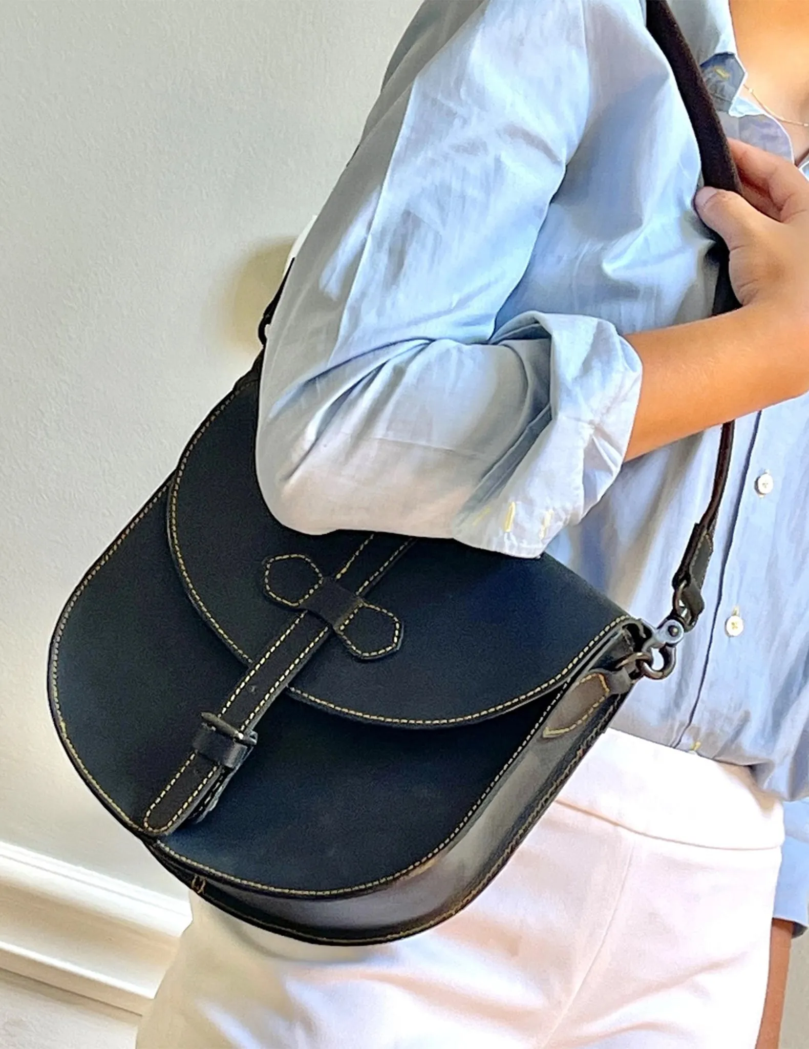 Anna Stitched Leather Saddle Bag Purse