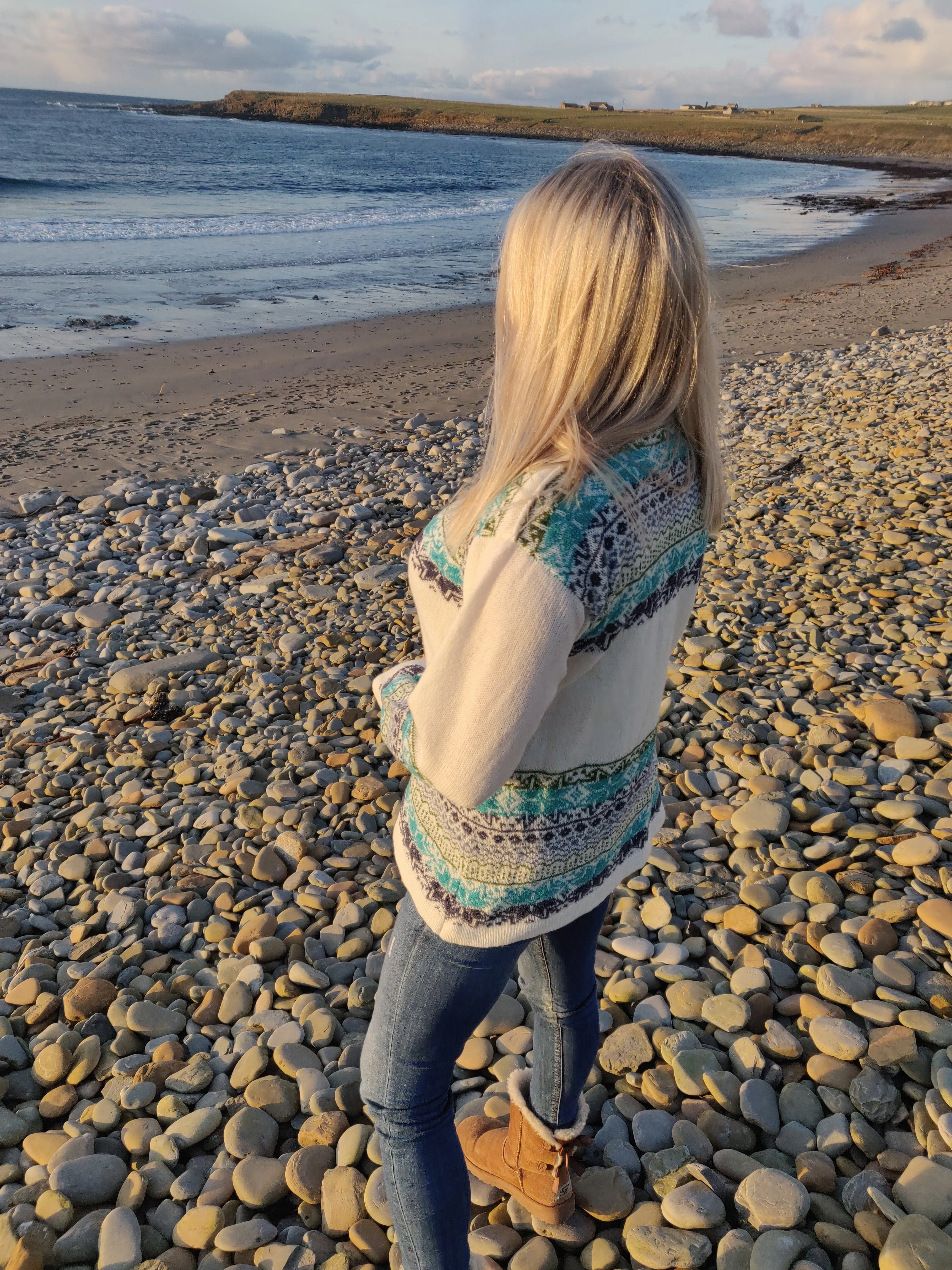 Annie Glue North Star in Sea Blues Fair Isle Boat Neck Jumper