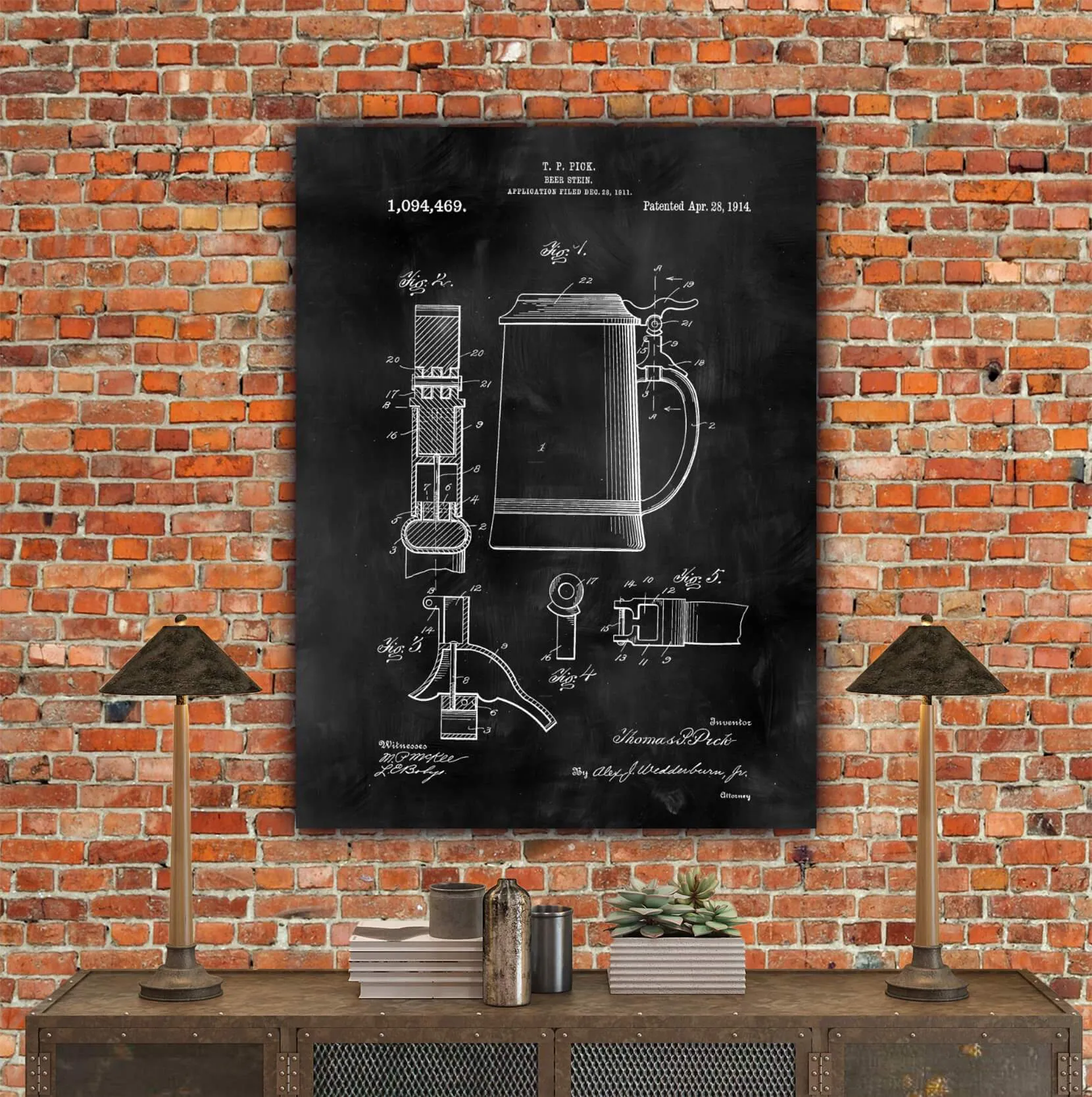 Beer Stein Patent Print Art on Canvas