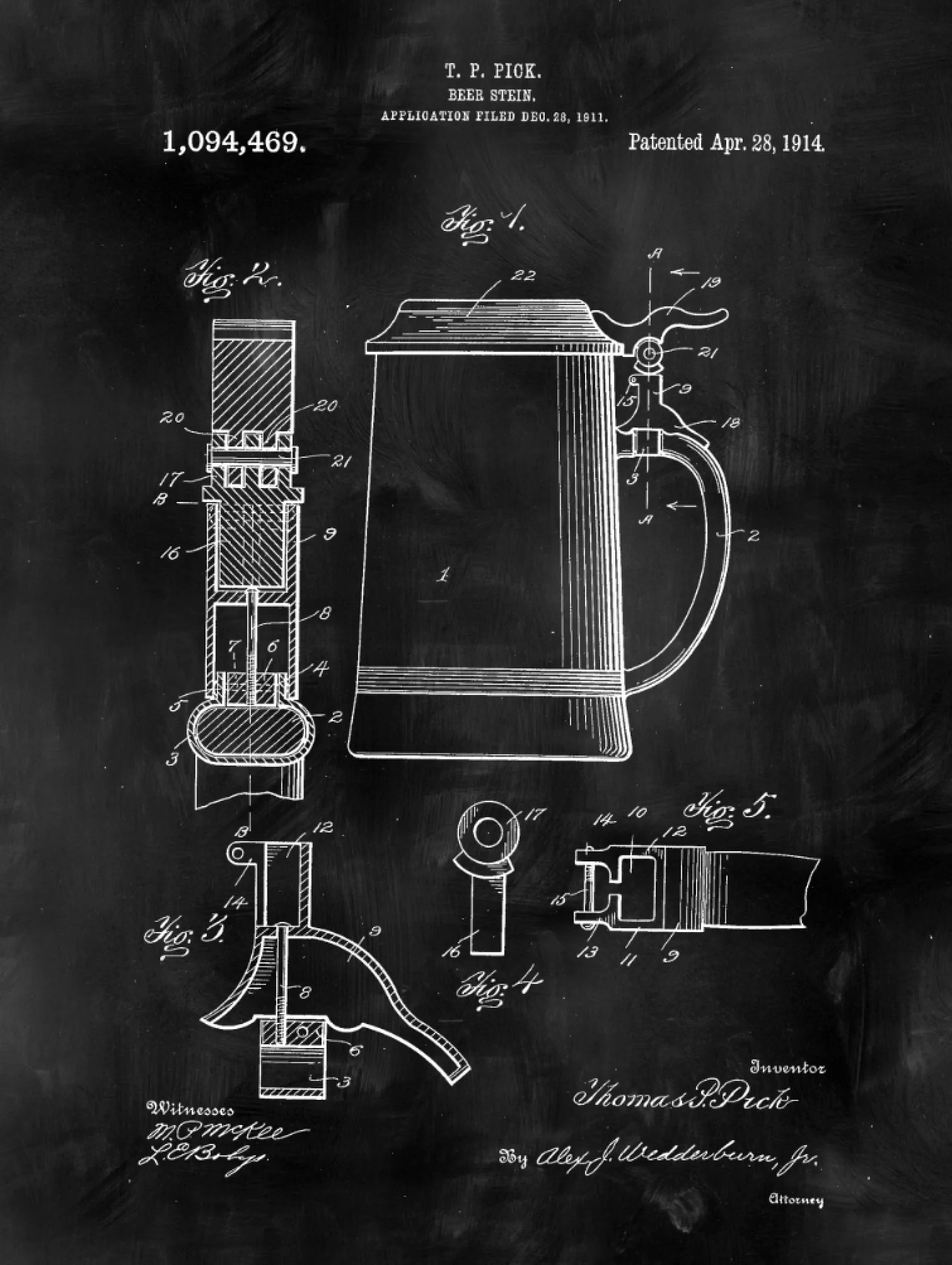 Beer Stein Patent Print Art on Canvas