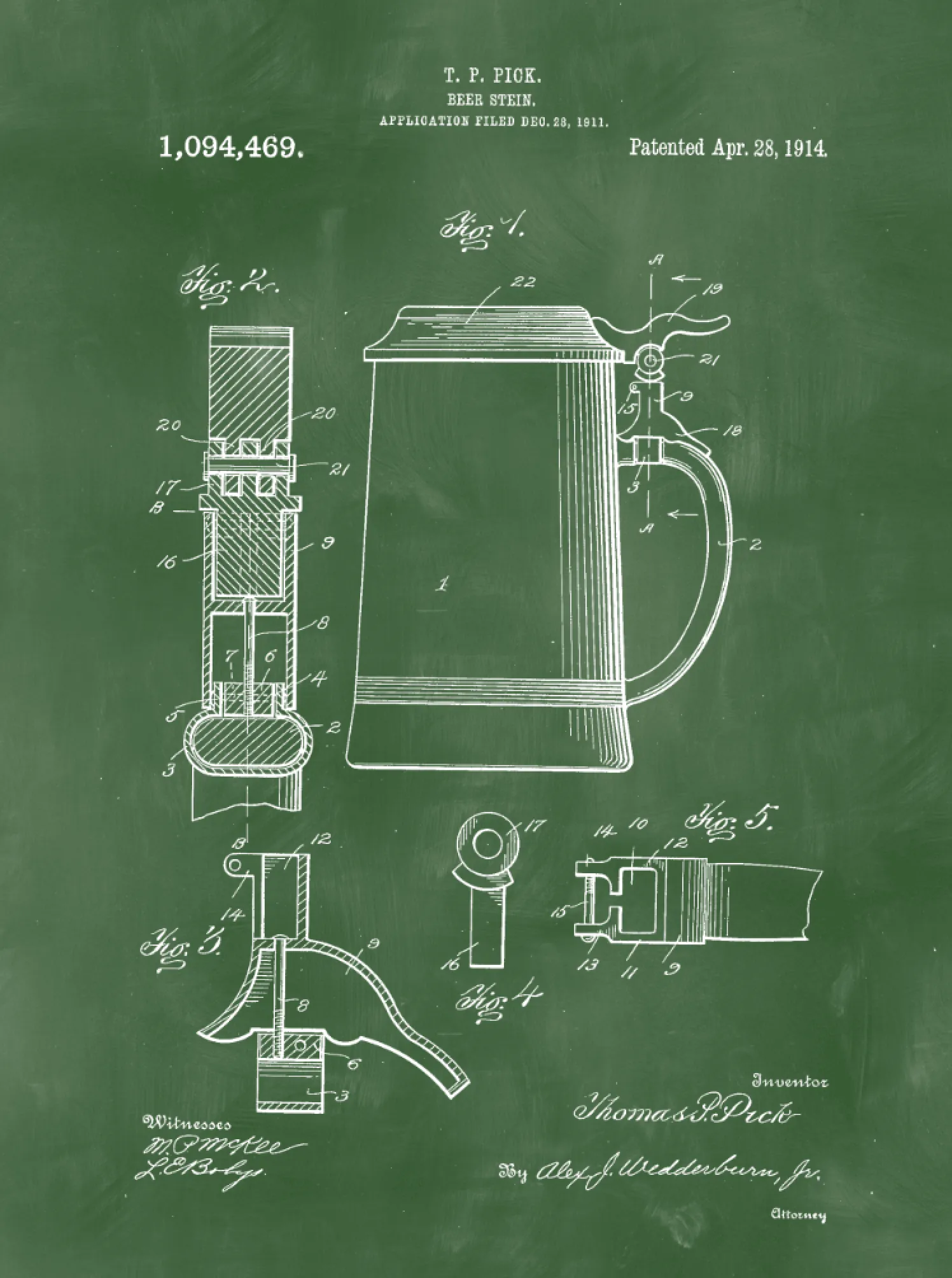 Beer Stein Patent Print Art on Canvas