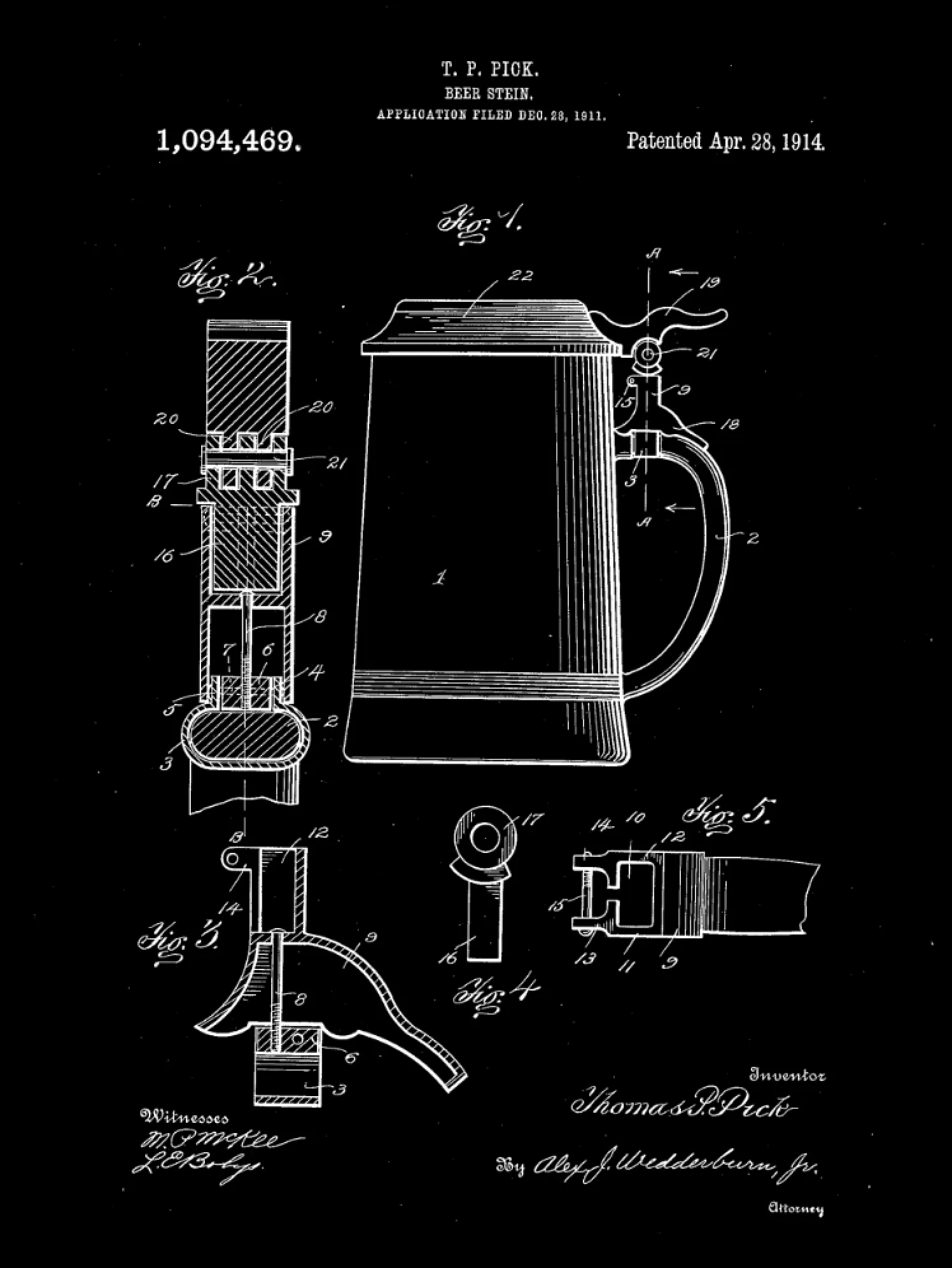 Beer Stein Patent Print Art on Canvas