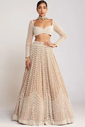 Beige Chandelier Pearl Lehenga