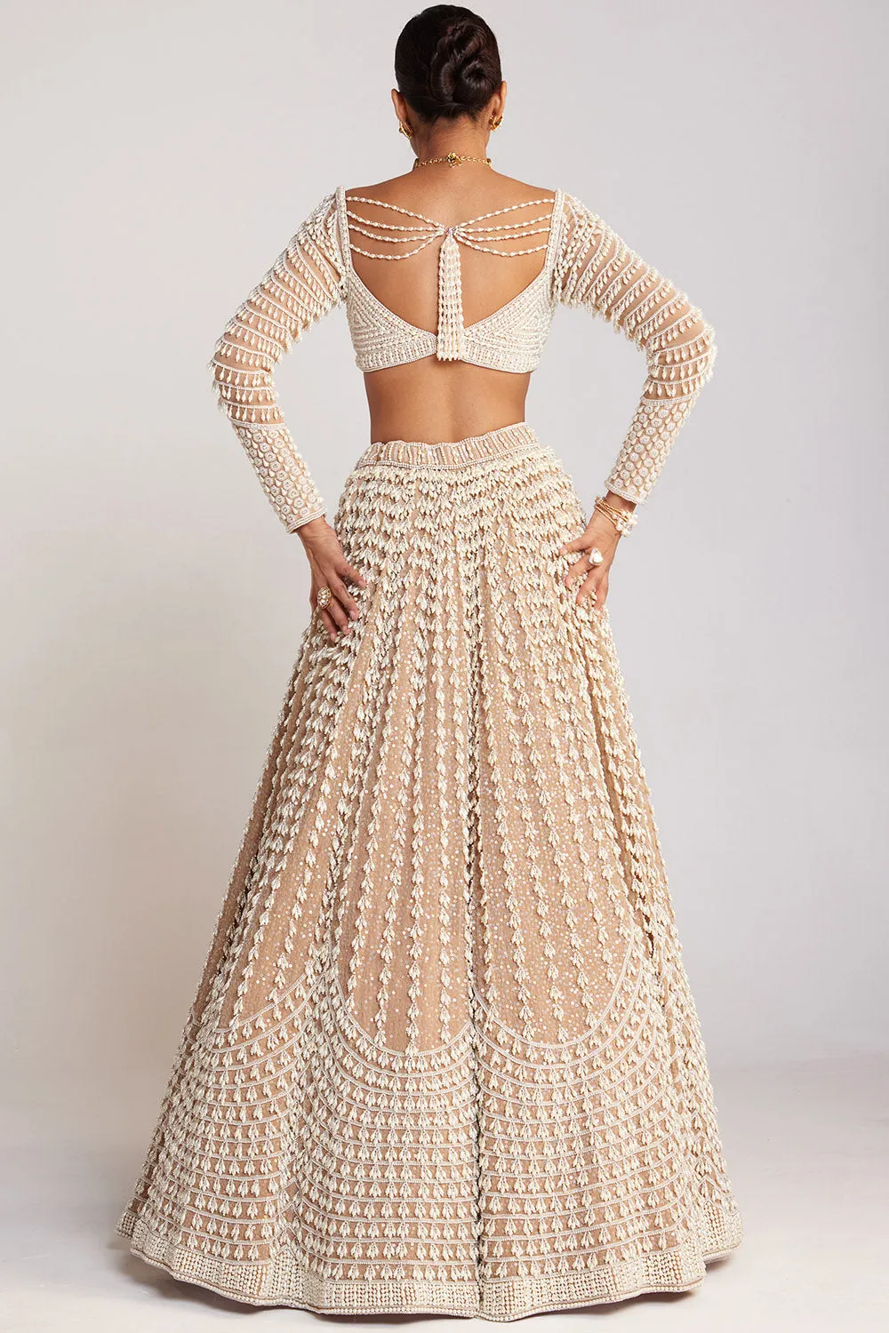 Beige Chandelier Pearl Lehenga