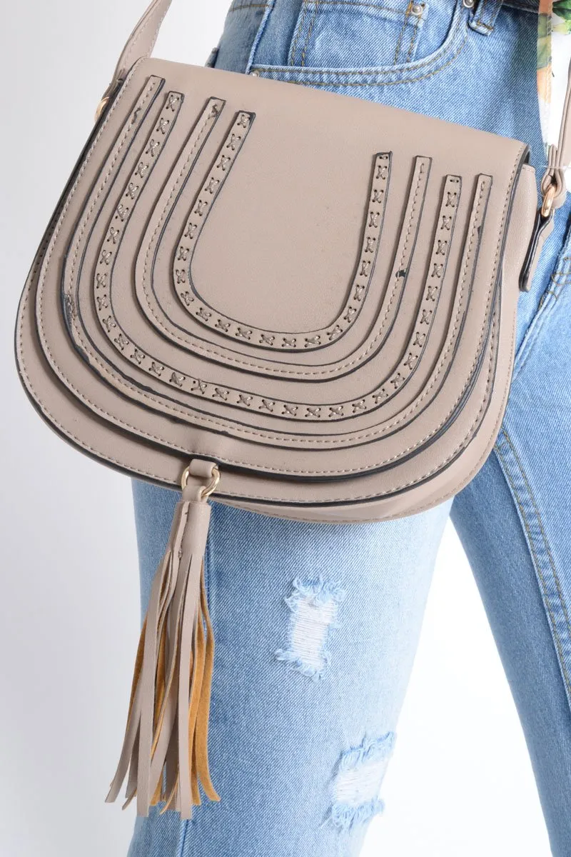 Beige Tassel Cross Body Saddle Bag - Jilly