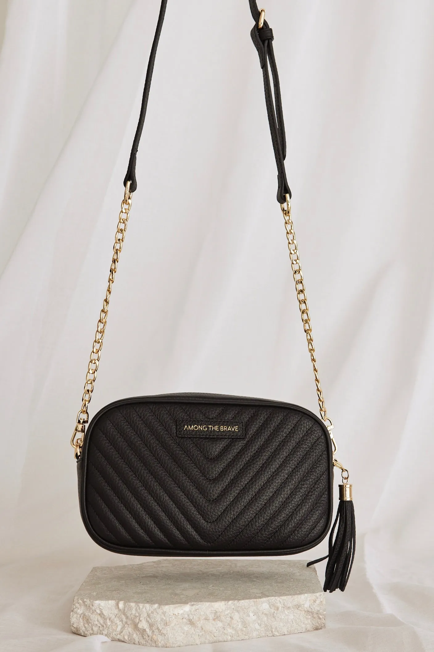 Berlin Black Leather Chevron Quilted Bag