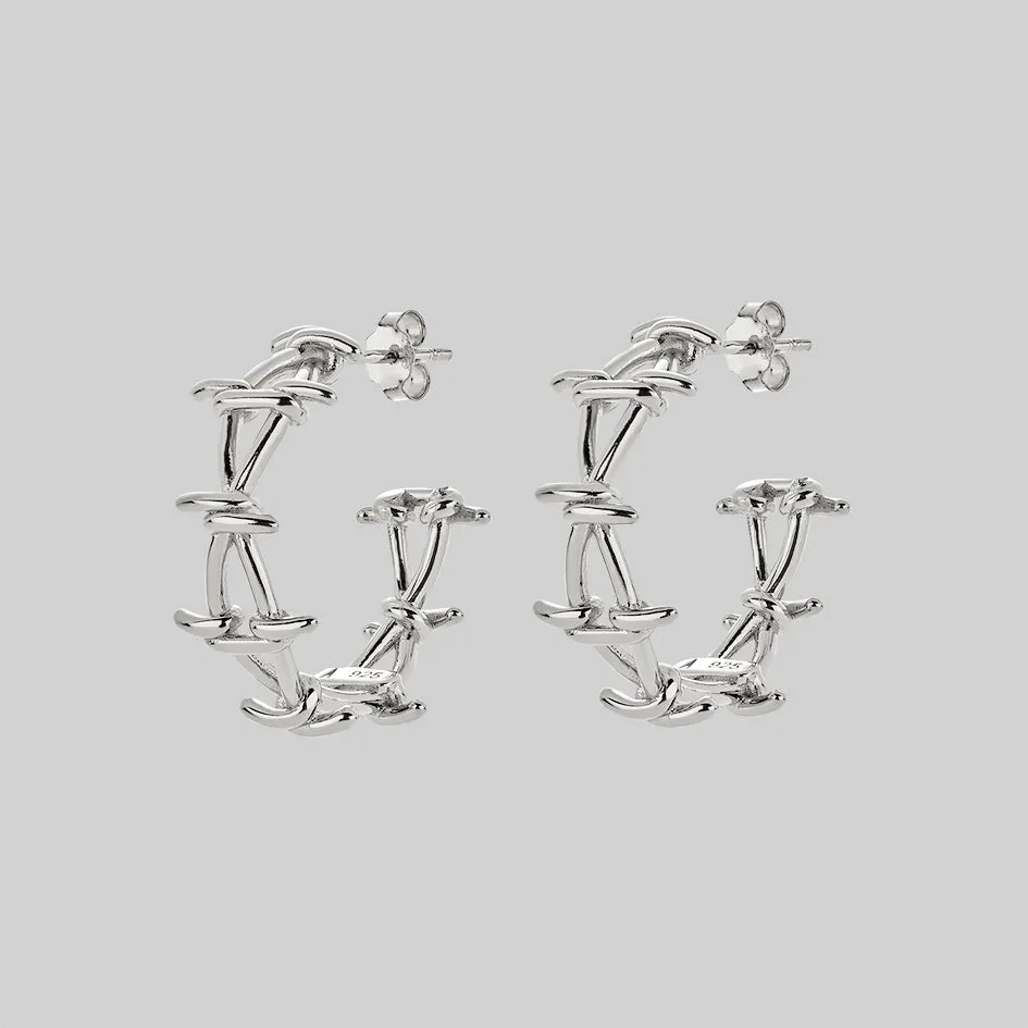 BEYOND. Barbed Wire Hoop Earrings - Silver