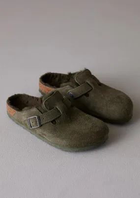 Birkenstock Boston Sheepskin-Lined Slippers - Thyme Color