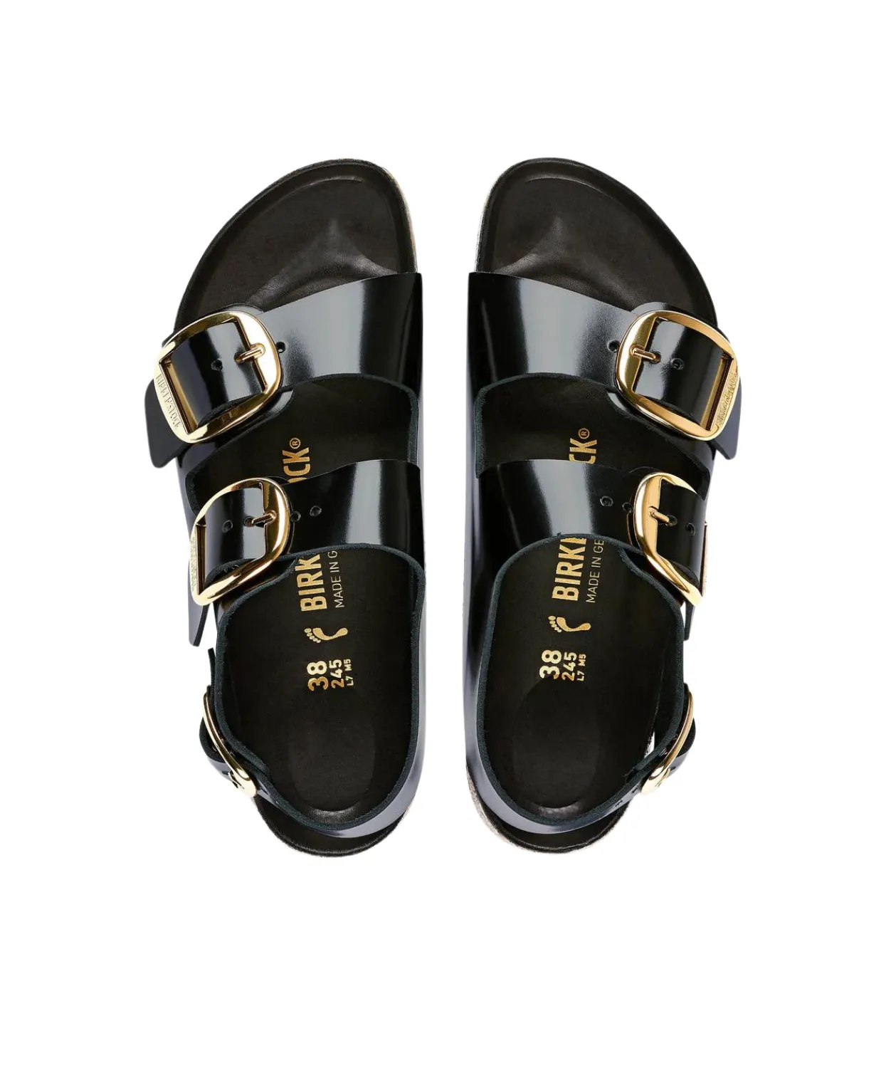 Birkenstock Milano High Shine Big Buckle Natural/Patent Leather Black Sandals