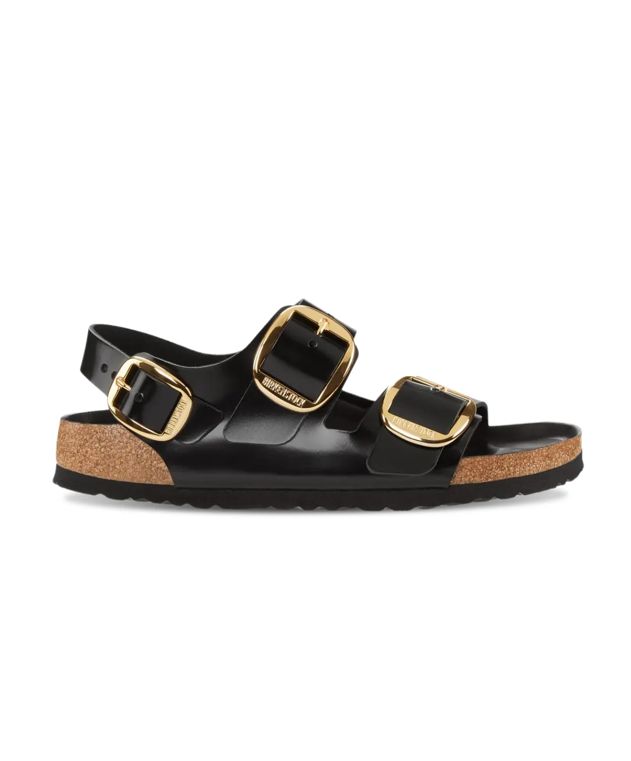 Birkenstock Milano High Shine Big Buckle Natural/Patent Leather Black Sandals