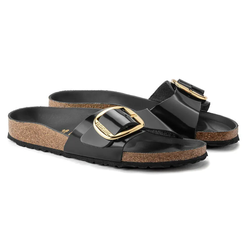 BIRKENSTOCK Women's Madrid Big Buckle Natural Leather Patent (High Shine Black - Narrow Fit)