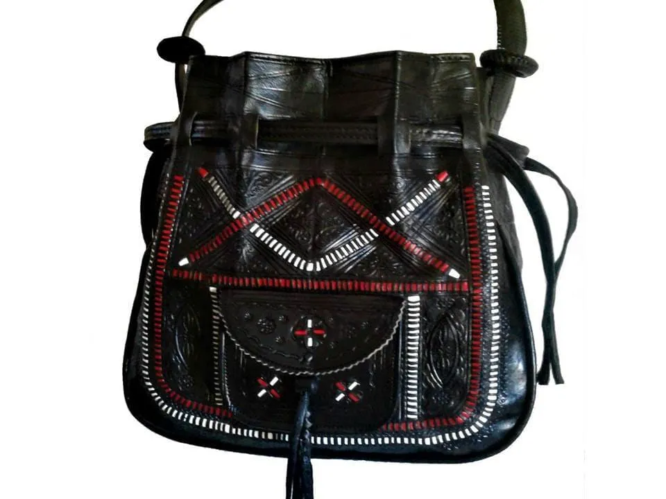 Bohemian Morocco Leather Bag - Embroidered - Black