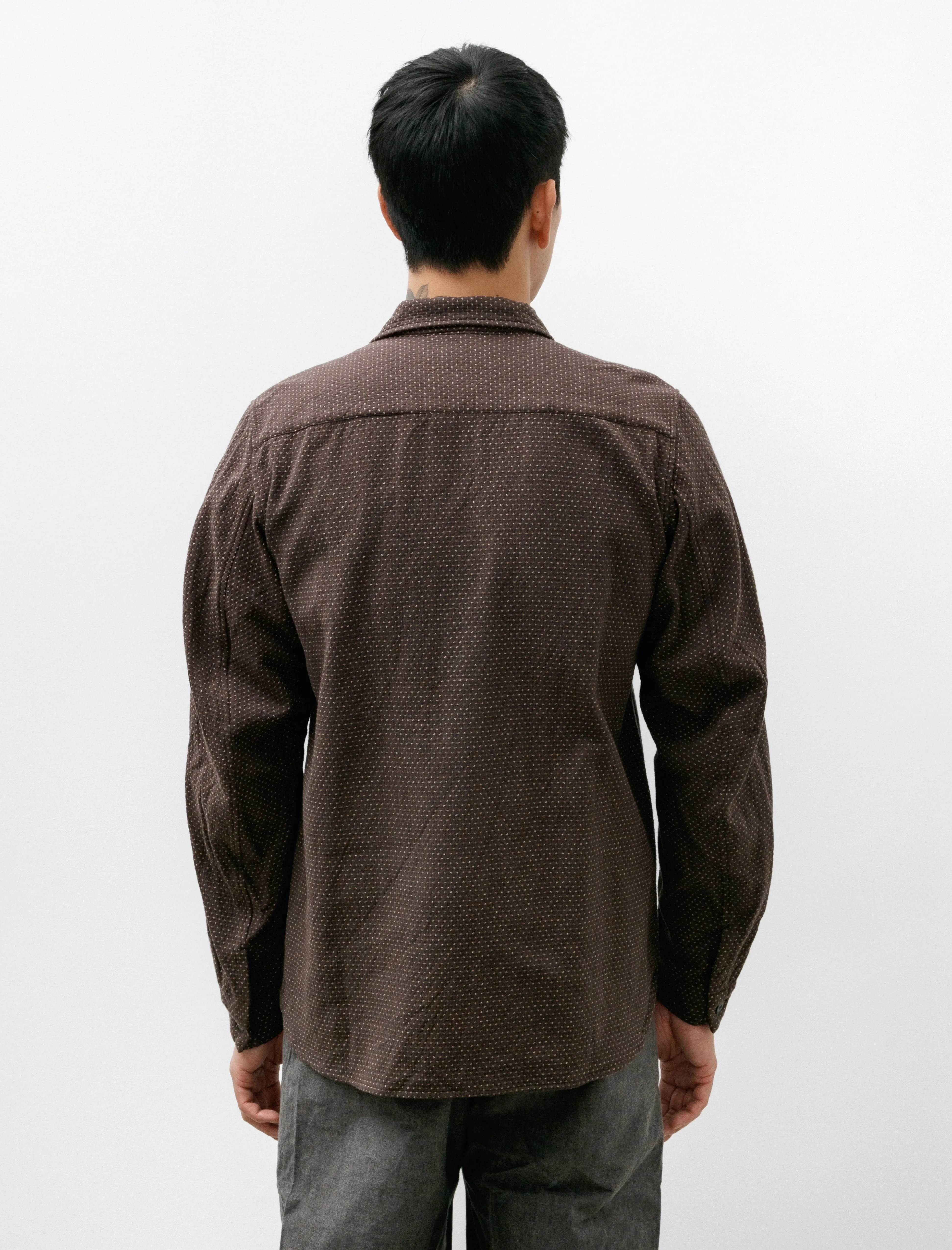 Bow Sleeve Shirt Brown Sashiko Cloth