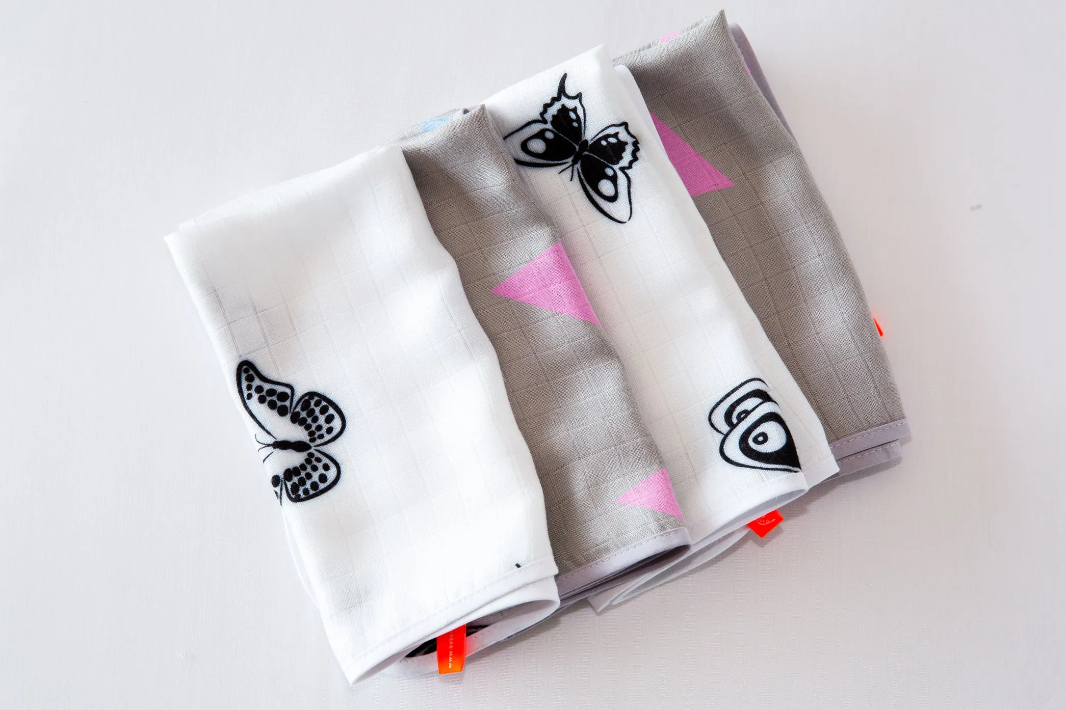 Burp Cloths - Grey Triangle & Butterfly