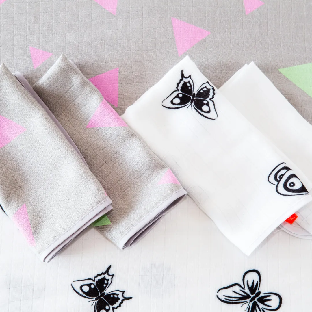 Burp Cloths - Grey Triangle & Butterfly