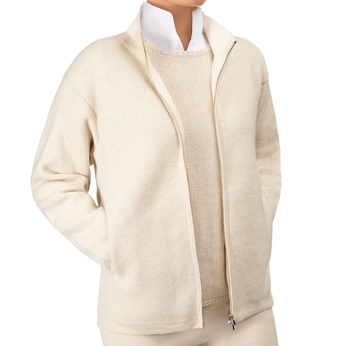 Cashmere & Wool Zip Cardigan in Beige