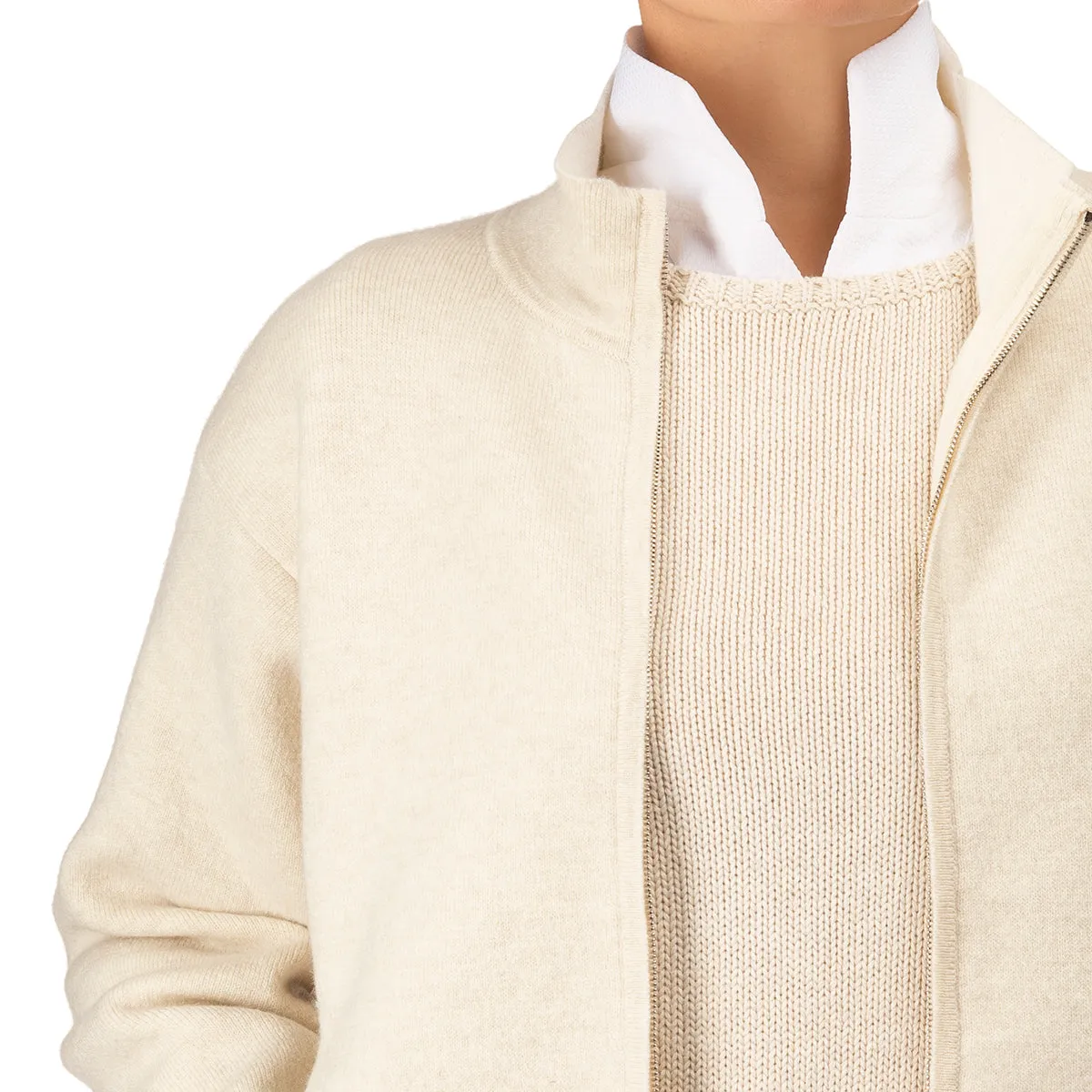 Cashmere & Wool Zip Cardigan in Beige