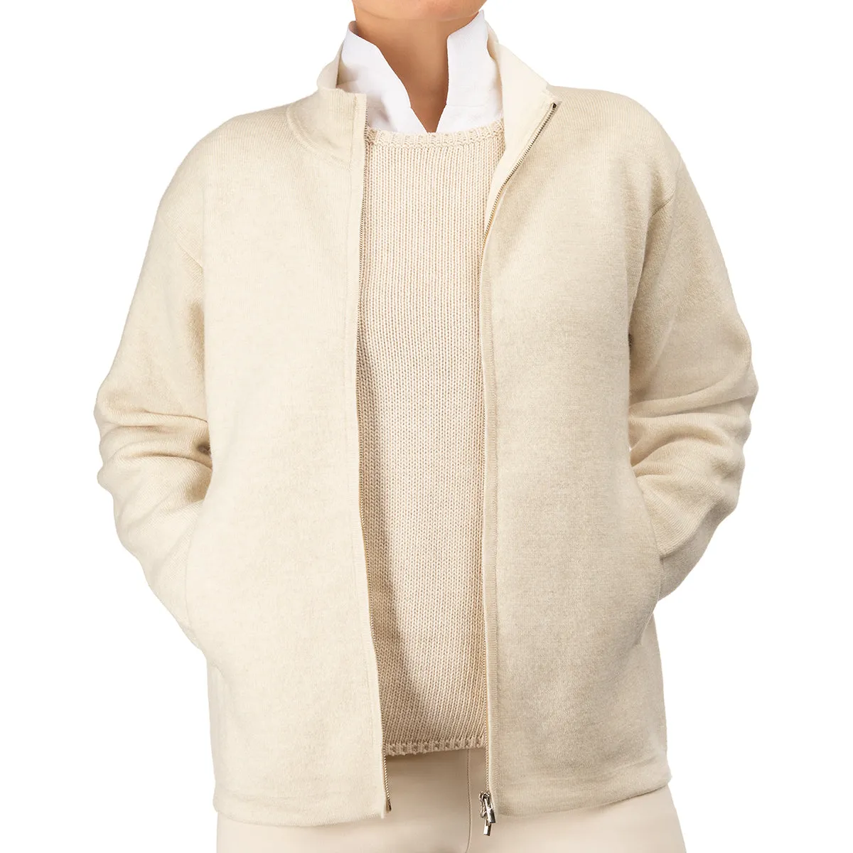 Cashmere & Wool Zip Cardigan in Beige