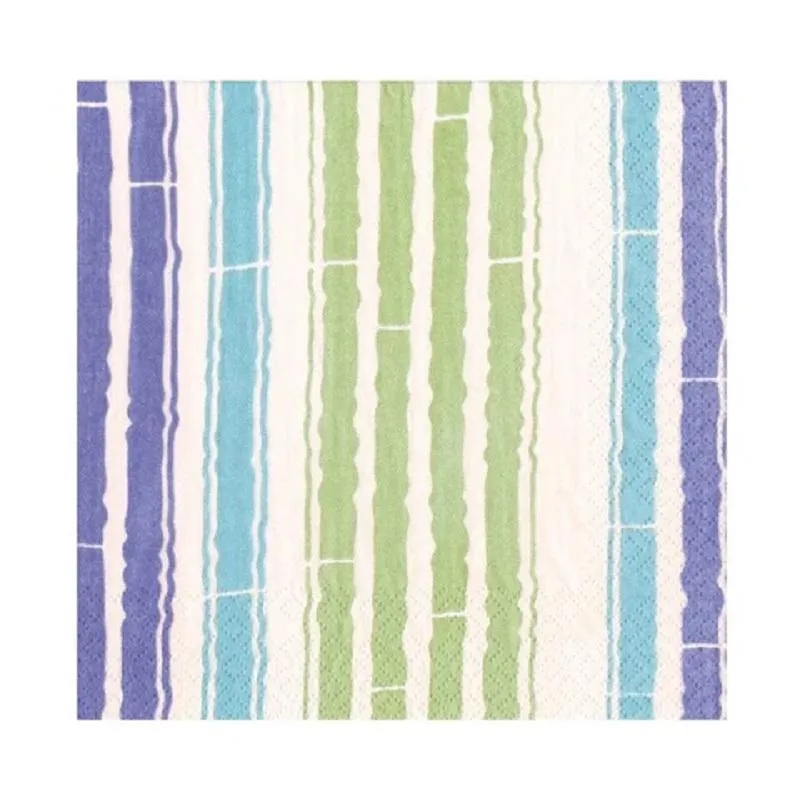 Caspari Bamboo Stripe Luncheon Napkins in Blue & Green- 20 Pack