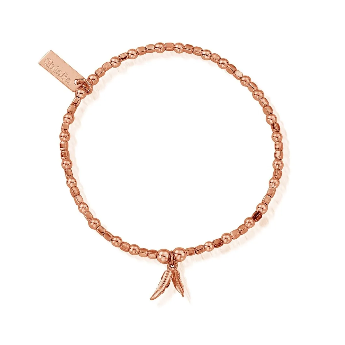 ChloBo Mini Cube Double Feather Rose Gold Plated Bracelet