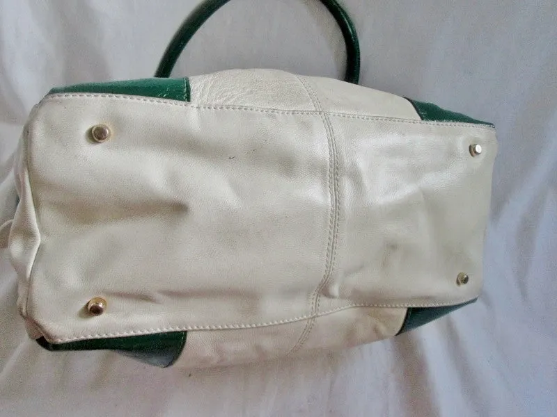 CHRISTINE PRICE Boutique leather tote satchel shoulder bag carryall L WHITE GREEN GOLD