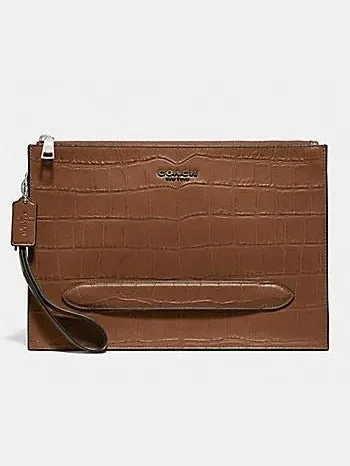 Coach Structured Pouch With Crocodile-embossed Leather Saddle F73151