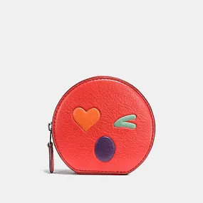 Coach Women's Heart Round Coin Case In Glovetanned Leather Orange F11727 SVMMM