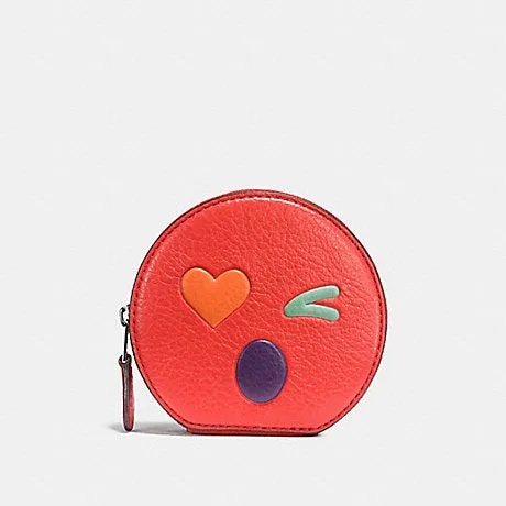 Coach Women's Heart Round Coin Case In Glovetanned Leather Orange F11727 SVMMM