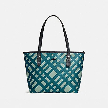 Coach Women's Mini City Zip Tote With Wild Plaid Print SV/Blue Multi F22246 SVBLM