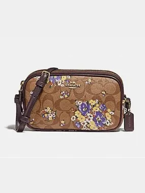 Coach Women's Pouch In Signature Canvas With Medley Bouquet Print Crossbody Bag Khaki Multi F31580