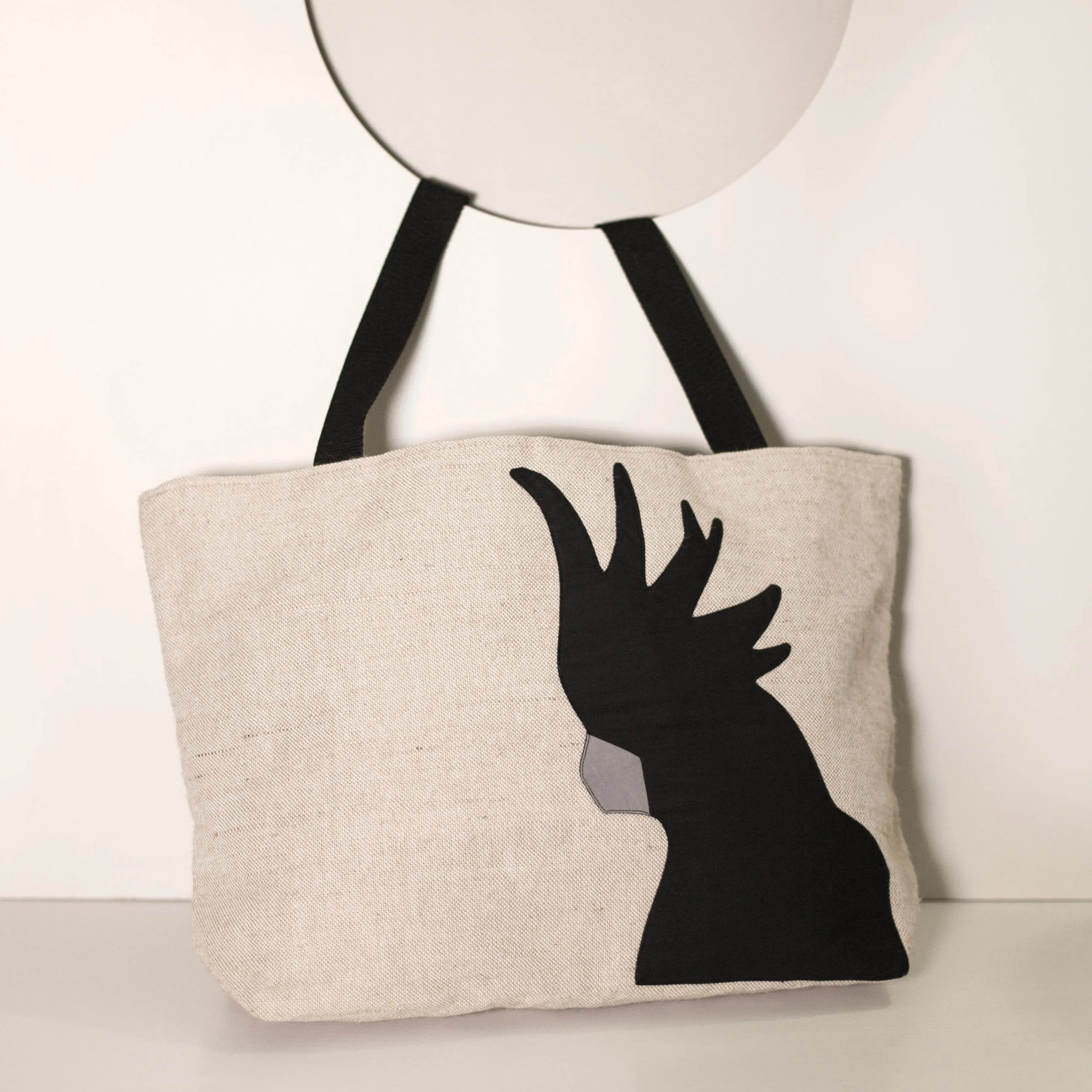 Cockatoo Jute Tote Bag in Black