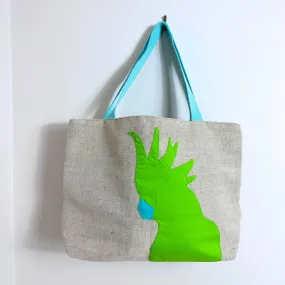 Cockatoo Jute Tote Bag in Lime Green