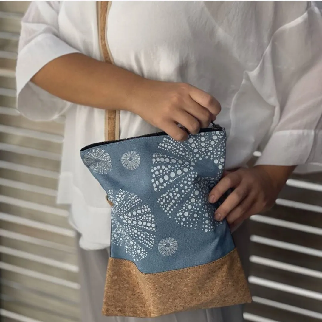 Cork & Fabric Bag - Kina White on Blue & Dark Grey