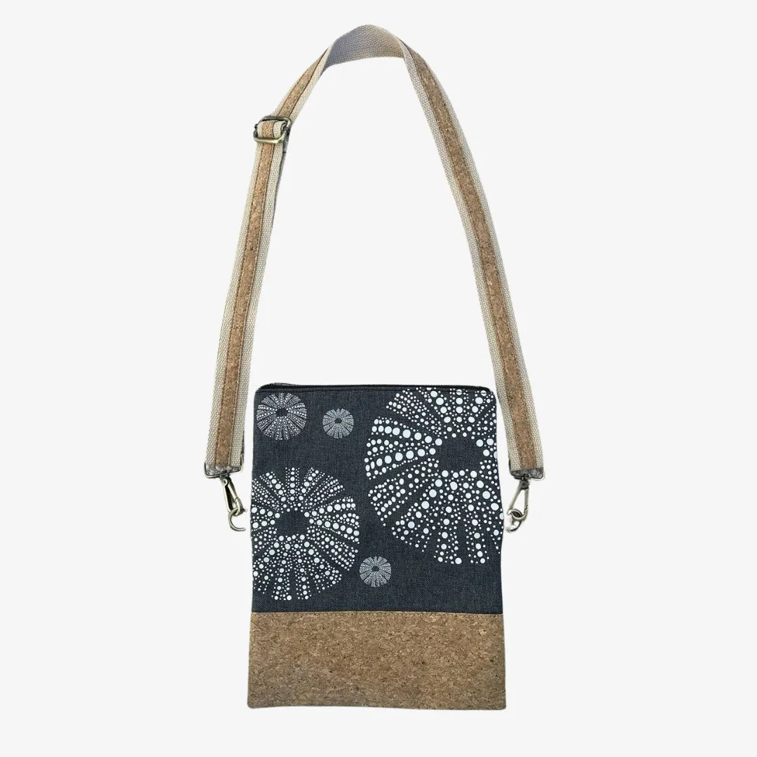 Cork & Fabric Bag - Kina White on Blue & Dark Grey