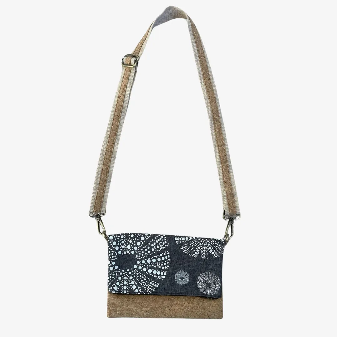 Cork & Fabric Bag - Kina White on Blue & Dark Grey