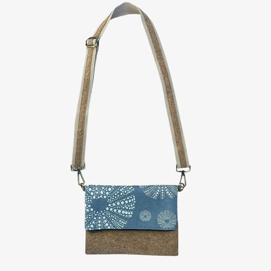 Cork & Fabric Bag - Kina White on Blue & Dark Grey