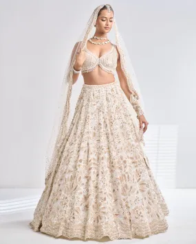 Cream Gold Floral Lehenga Set