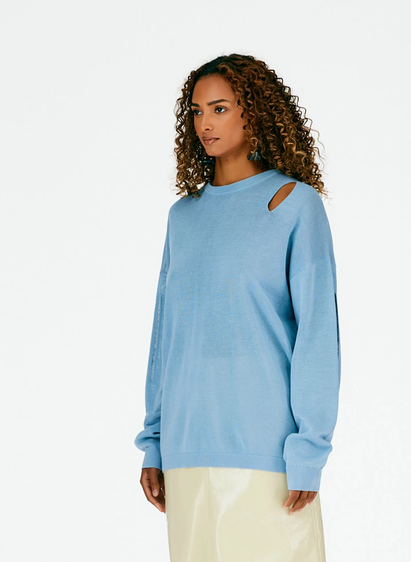 Crispy Cotton Slit Detail Oversized Pullover