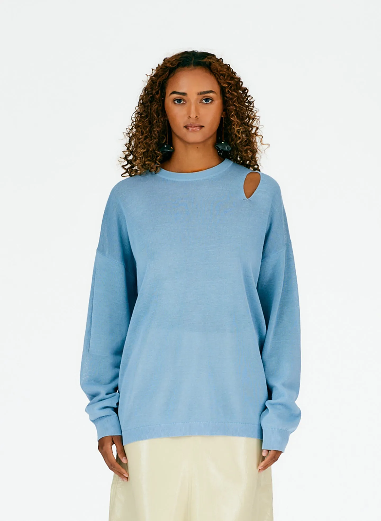 Crispy Cotton Slit Detail Oversized Pullover