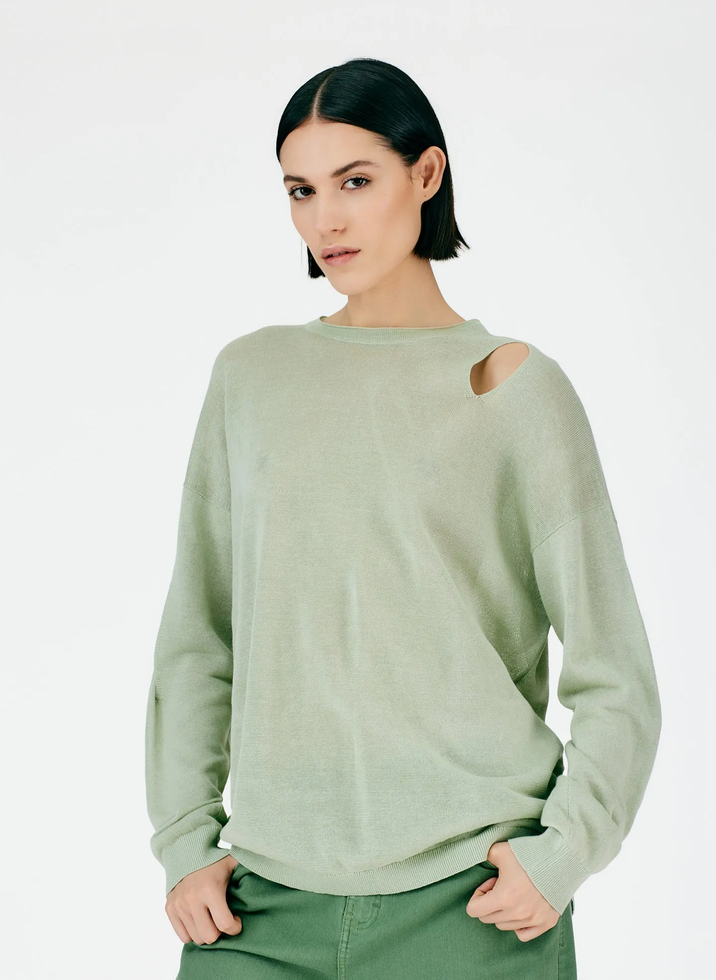 Crispy Cotton Slit Detail Oversized Pullover