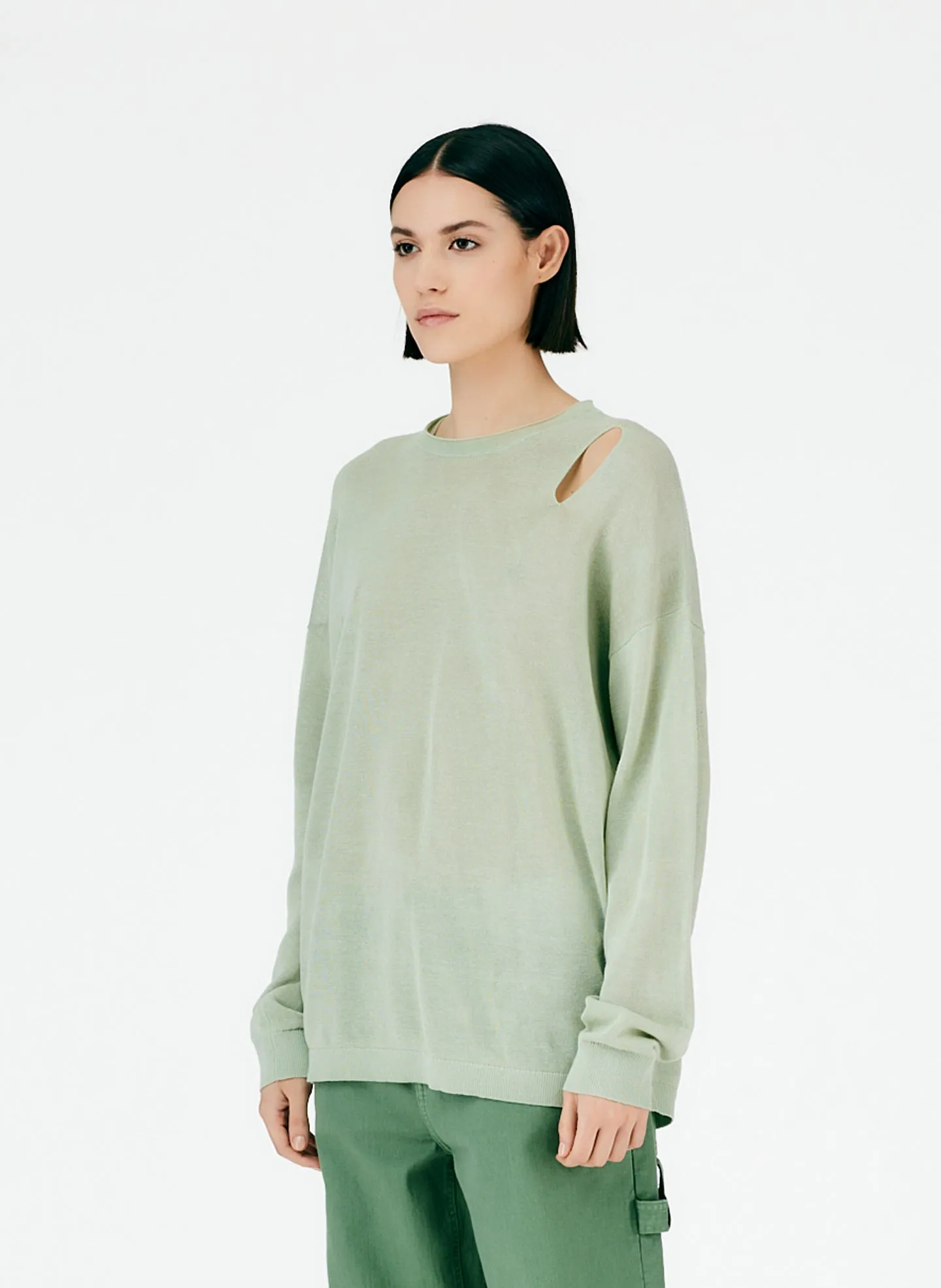 Crispy Cotton Slit Detail Oversized Pullover