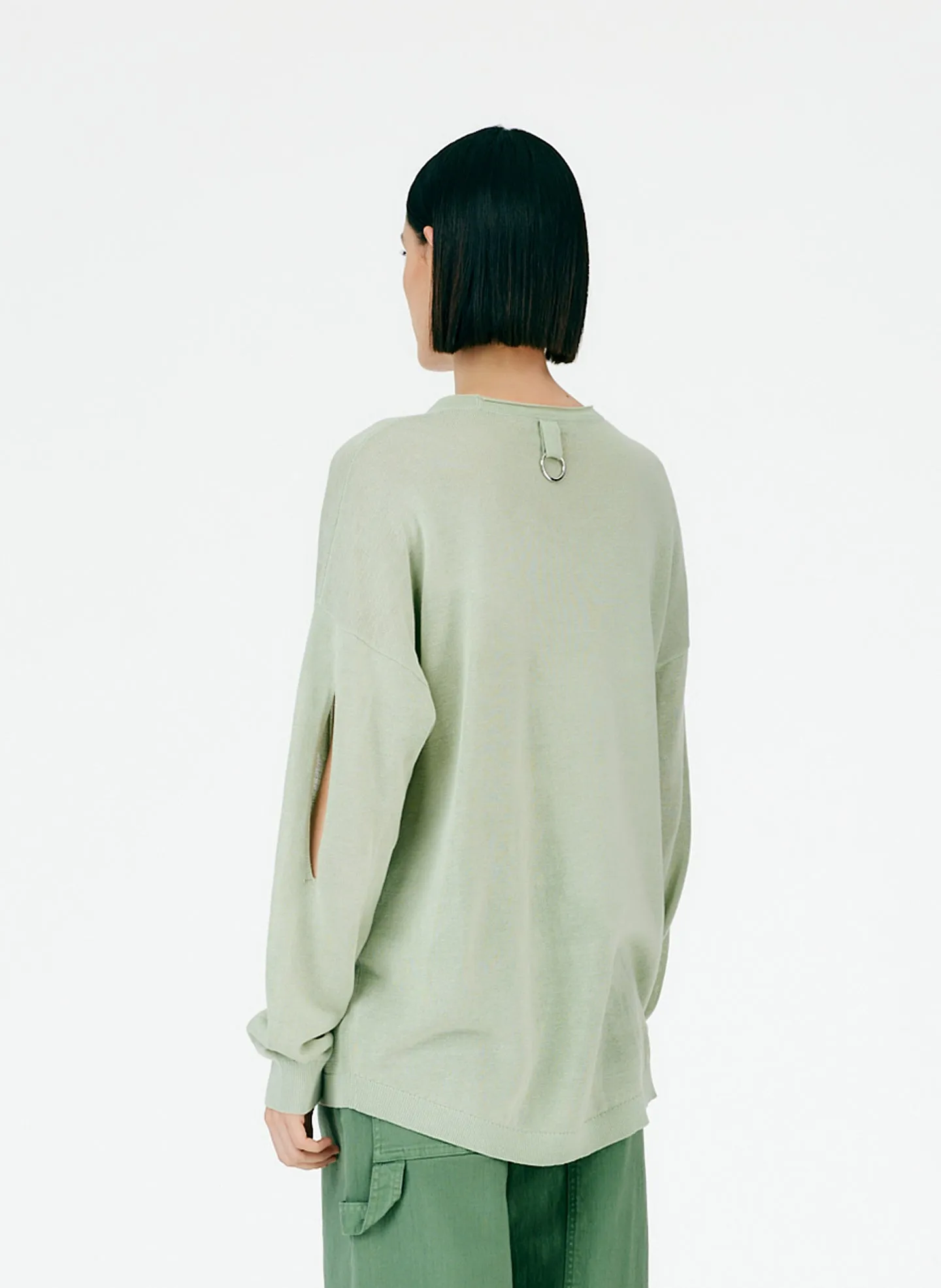 Crispy Cotton Slit Detail Oversized Pullover