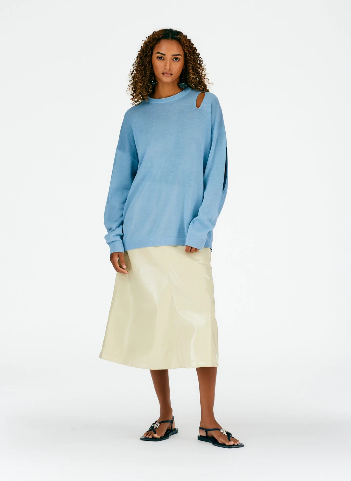 Crispy Cotton Slit Detail Oversized Pullover